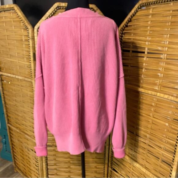 Aerie Pink Crew Neck Sweater with Ribbed Knit small 100% cotton oversized cozy - Picture 6 of 10
